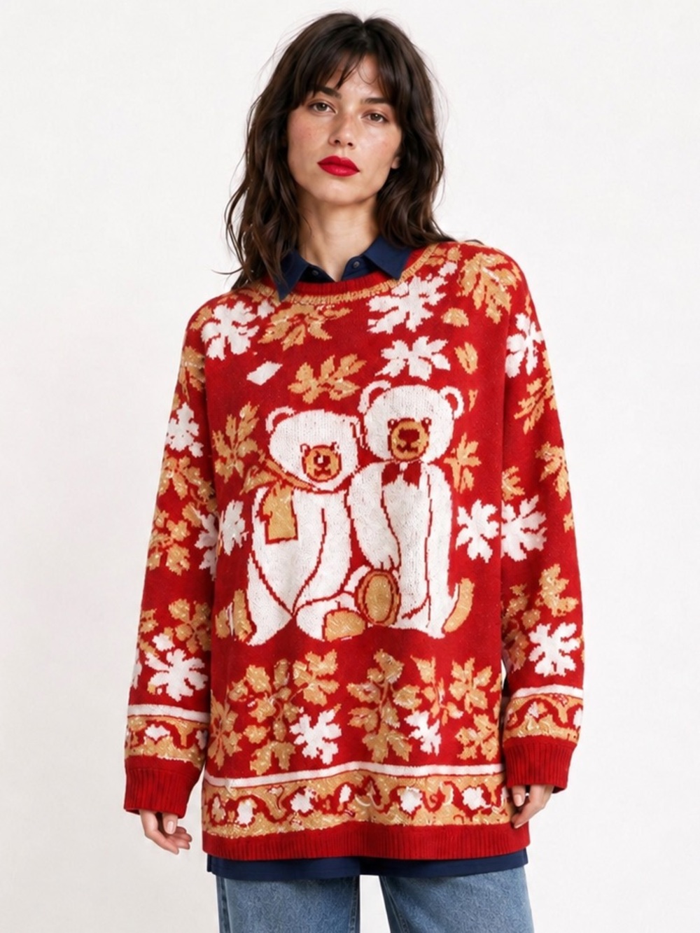 Winter teddy bear sweater- gold metallic. XXL